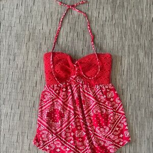 No Boundaries Red Bandana Print Top